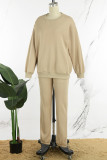 Pink Casual Solid Basic O Neck Long Sleeve Two Pieces