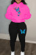 Rose Red Casual Print Patchwork Draw String Pocket Hooded Collar Long Sleeve Two Pieces