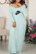 Sky Blue Casual Print Letter V Neck A Line Dresses