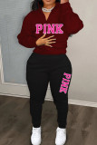 Light Gray Street Print Letter Zipper Collar Long Sleeve Two Pieces