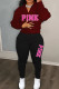 Burgundy Street Print Letter Zipper Collar Long Sleeve Two Pieces