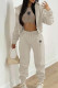 Khaki Casual Print Patchwork Draw String Pocket Hooded Collar Long Sleeve Three Pieces