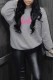Grey Casual Print Letter O Neck Tops