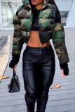 Camouflage Casual Camouflage Print Hollowed Out Zipper Collar Outerwear