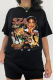Black Casual Vintage Print Patchwork O Neck T-Shirts