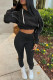 Black Casual Solid Basic Hooded Collar Long Sleeve Two Pieces