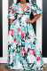 Sky Blue Elegant Print Patchwork Buckle High Opening V Neck Printed Dress Dresses