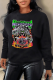 Black Casual Daily Print Patchwork O Neck Tops