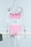 Pink Sexy Casual Solid Patchwork Backless Spaghetti Strap Sleeveless Two Pieces