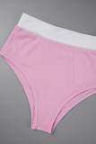 Pink Sexy Casual Solid Patchwork Backless Spaghetti Strap Sleeveless Two Pieces