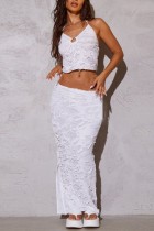 White Sexy Solid Hollowed Out Backless Halter Sleeveless Two Pieces