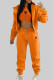 Tangerine Red Casual Print Patchwork Draw String Pocket Hooded Collar Long Sleeve Three Pieces