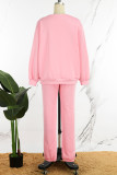 Pink Casual Solid Basic O Neck Long Sleeve Two Pieces