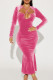 Pink Sexy Solid Bandage Hollowed Out Patchwork Backless Asymmetrical Collar Trumpet Mermaid Dresses