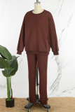 Pink Casual Solid Basic O Neck Long Sleeve Two Pieces