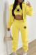 Yellow Casual Print Patchwork Draw String Pocket Hooded Collar Long Sleeve Three Pieces（The Coat Has A Print）