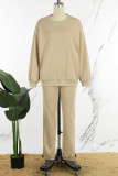 Pink Casual Solid Basic O Neck Long Sleeve Two Pieces