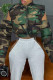 Camouflage Casual Camouflage Print Hollowed Out Zipper Collar Outerwear