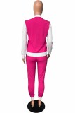 Rose Red Casual Print Patchwork Letter Mandarin Collar Long Sleeve Two Pieces