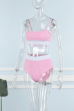 Pink Sexy Casual Solid Patchwork Backless Spaghetti Strap Sleeveless Two Pieces