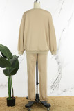 Pink Casual Solid Basic O Neck Long Sleeve Two Pieces