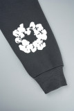 Grey Casual Street Print Patchwork Zipper Collar Tops