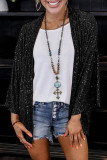 Champagne Casual Solid Sequins Patchwork Cardigan Collar Outerwear