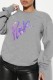 Grey Casual Letter Print Basic O Neck Tops