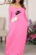 Pink Casual Print Letter V Neck A Line Dresses