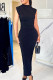 Black Casual Solid Backless Half A Turtleneck Long Dress Dresses