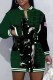 Green Vintage Print Letter Mandarin Collar One Step Skirt Dresses