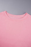 Pink Casual Solid Basic O Neck Long Sleeve Two Pieces