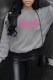 Grey Casual Print Letter O Neck Tops