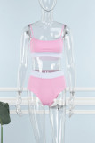 Pink Sexy Casual Solid Patchwork Backless Spaghetti Strap Sleeveless Two Pieces