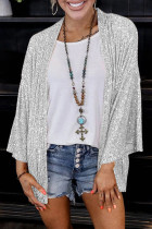 White Casual Solid Sequins Patchwork Cardigan Collar Outerwear