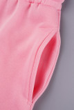 Pink Casual Solid Basic O Neck Long Sleeve Two Pieces