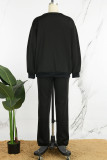 Pink Casual Solid Basic O Neck Long Sleeve Two Pieces