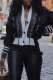 Black Casual Patchwork Buttons V Neck Outerwear