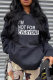 Black Casual Street Print Draw String Letter Hooded Collar Tops