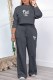 Dark Gray Casual Print Letter O Neck Long Sleeve Two Pieces