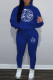 Blue Casual Print Basic Hooded Collar Long Sleeve Two Pieces