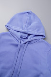 Light Purple Casual Solid Patchwork Draw String Pocket Hooded Collar Long Sleeve Two Pieces