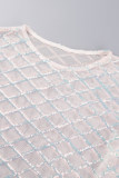 Pink Sexy Solid Sequins Patchwork Mesh O Neck Long Dress Dresses