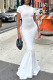 White Casual Solid Basic O Neck Trumpet Mermaid Dresses