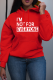 Red Casual Street Print Draw String Letter Hooded Collar Tops