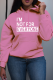 Pink Casual Street Print Draw String Letter Hooded Collar Tops