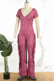 Orange Street Solid Tassel Patchwork U Neck Regular Jumpsuits