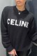 Black Casual Street Letter Patchwork O Neck Tops
