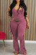 Rose Red Street Solid Tassel Patchwork U Neck Regular Jumpsuits