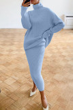 Silver Casual Solid Basic Turtleneck Long Sleeve Two Pieces